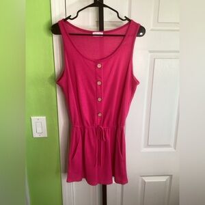 Pink Lily Fuchsia Button-Front Romper, size Medium
